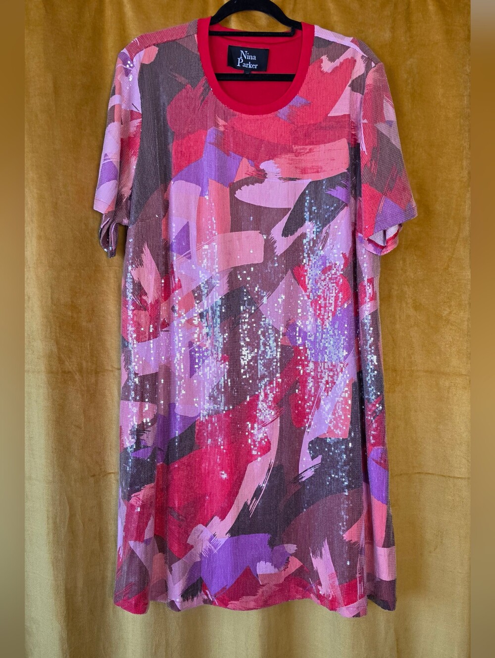 Nina Parker Pink & Purple Sequin Brushstroke Midi Dress